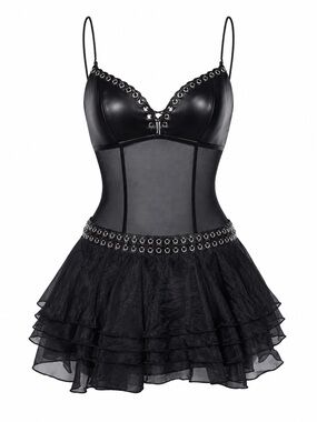 Widow Black Faux Leather Sheer Dress